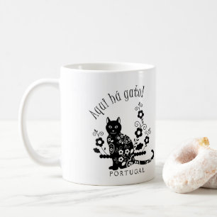Mug Chat noir avec fleurs et expression portugaise