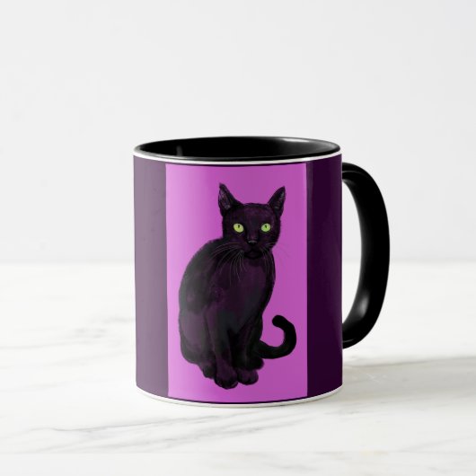 Mug Chat noir avec muqueuse arrière - plan fuchsia (Devant droit)