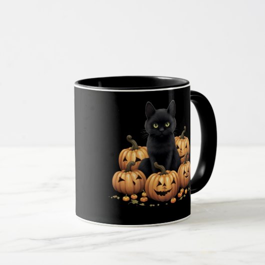Mug Chat noir avec muqueuse citrouille (Devant droit)