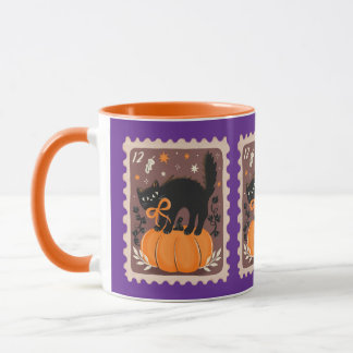 Mug Chat noir avec un nœud sur un citrouille de Hallow