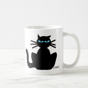 Mug Chat noir avec yeux bleus assis étoile