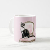 Mug Chat noir blanc Chaise rose (Devant gauche)
