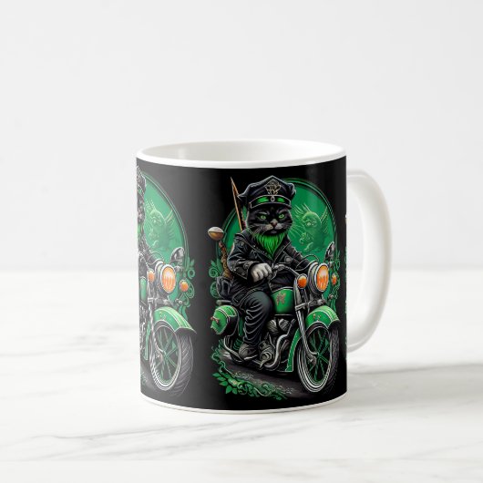 Mug Chat noir conduite vélo St. Patrick's Day (Devant droit)
