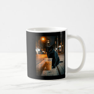 Mug Chat noir cool buvant un café glacé animal drôle