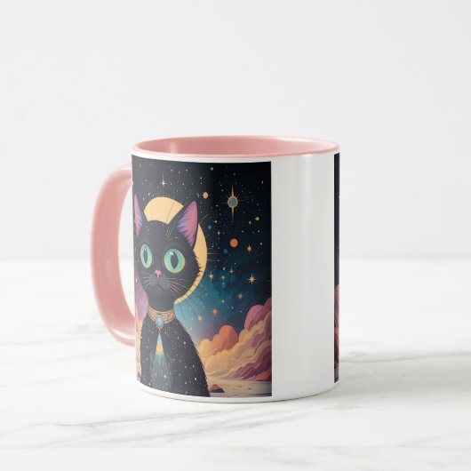 Mug Chat noir cosmique futuriste atomique en clair de  (Devant gauche)
