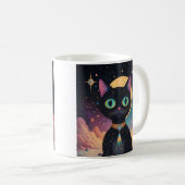 Mug Chat noir cosmique futuriste atomique en clair de  (Devant droit)