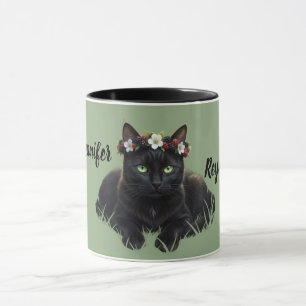 Mug Chat Noir / Couronne de Fleur de Mûre Personnalisé
