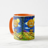 MUG CHAT NOIR DANS L'AIR CHAUD BALLON HUMOUR ART FOLK (Devant gauche)