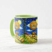 MUG CHAT NOIR DANS L'AIR CHAUD BALLON HUMOUR ART FOLK (Devant gauche)