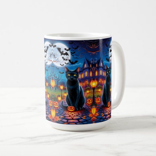 Mug Chat noir dans le paysage enchanté d'Halloween (Devant droit)