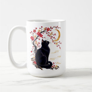 Mug Chat noir dans un jardin de lune japonais