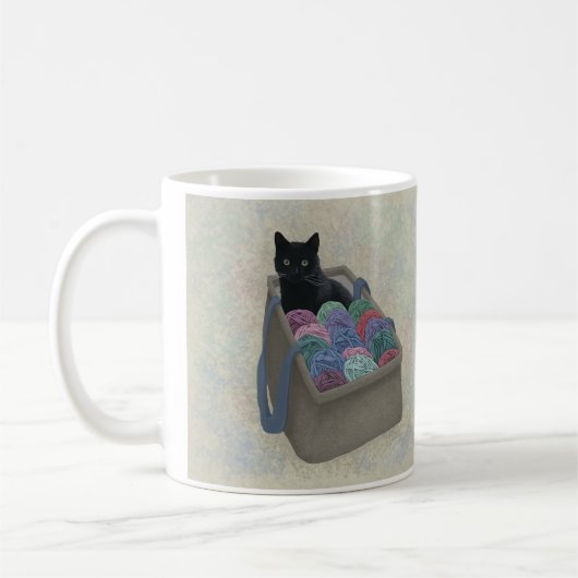 Mug Chat noir dans un sac en fil (Gauche)
