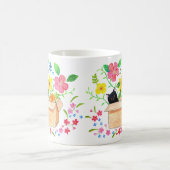 Mug Chat Noir dans une Boîte avec Fleurs Art Dessiné à (Centre)