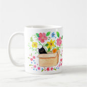 Mug Chat Noir dans une Boîte avec Fleurs Art Dessiné à (Gauche)