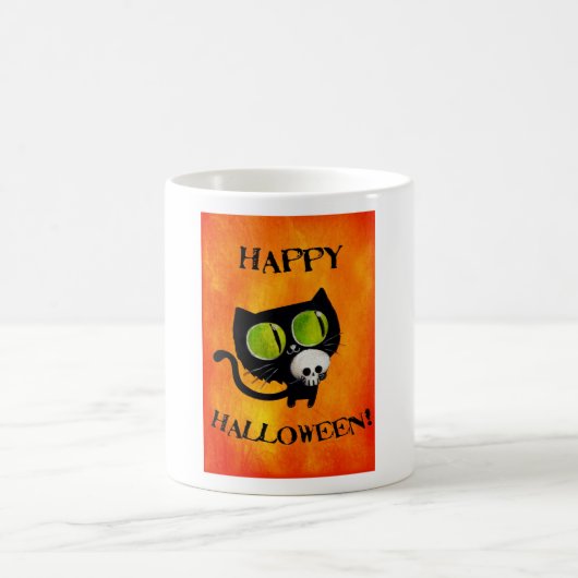 Mug Chat noir de Halloween avec le crâne (Centre)