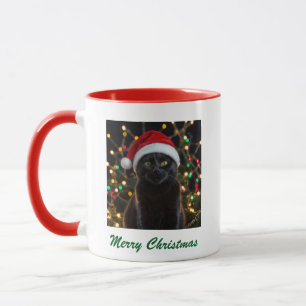 Mug Chat Noir de Noël - Chapeau de Père Noël Photo per
