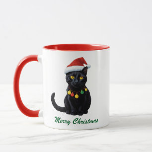 Mug Chat Noir de Noël tendance à Santa Hat