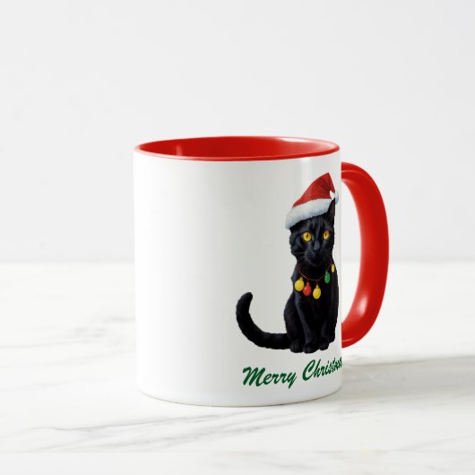 Mug Chat Noir de Noël tendance à Santa Hat (Devant droit)