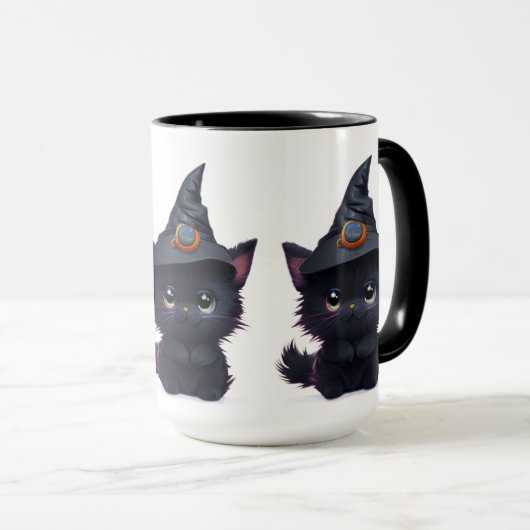 Mug Chat noir d'Halloween blanc mignon (Devant droit)