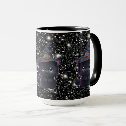 Mug Chat noir d'Halloween blanc mignon (Devant droit)