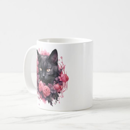 Mug Chat noir d'Halloween floral (Devant gauche)