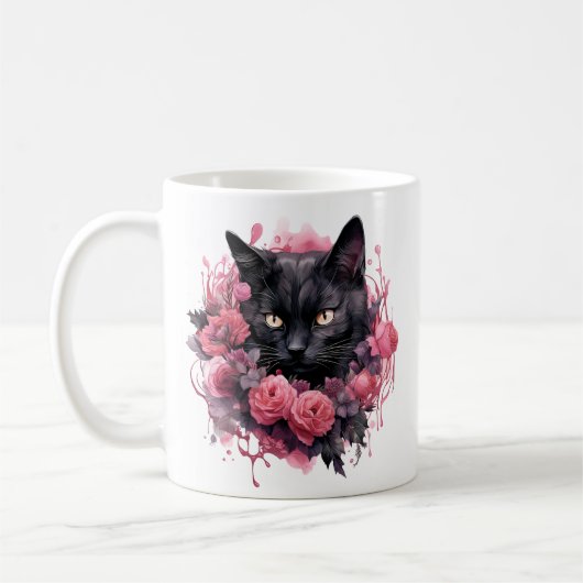 Mug Chat noir d'Halloween floral (Gauche)