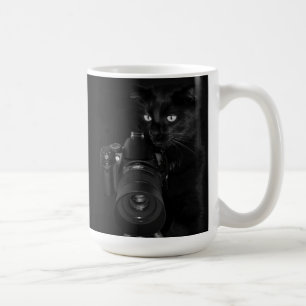 Mug Chat noir drôle avec l'appareil photo