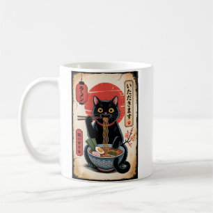 Mug Chat noir drôle mangeant du Ramen Art japonais vin
