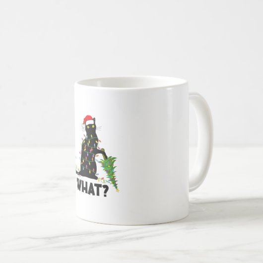 Mug Chat Noir Drôle Poussant Arbre De Noël Sur Chat Ch (Devant droit)