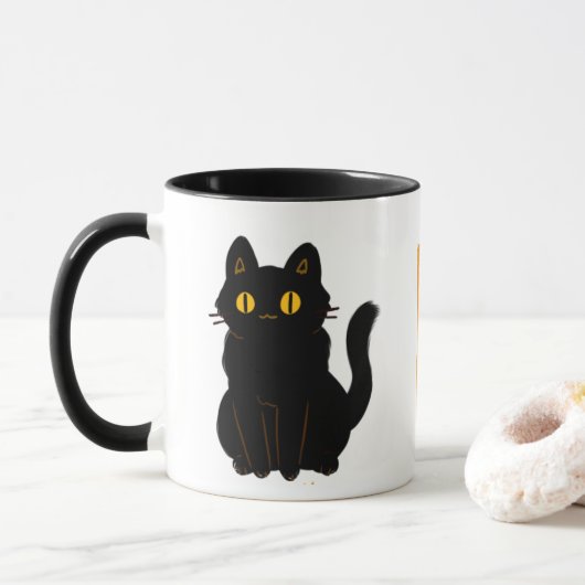 Mug Chat noir Éffrayant Halloween  (Avec donut)