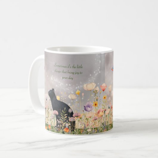 Mug Chat noir en fleurs (Devant gauche)