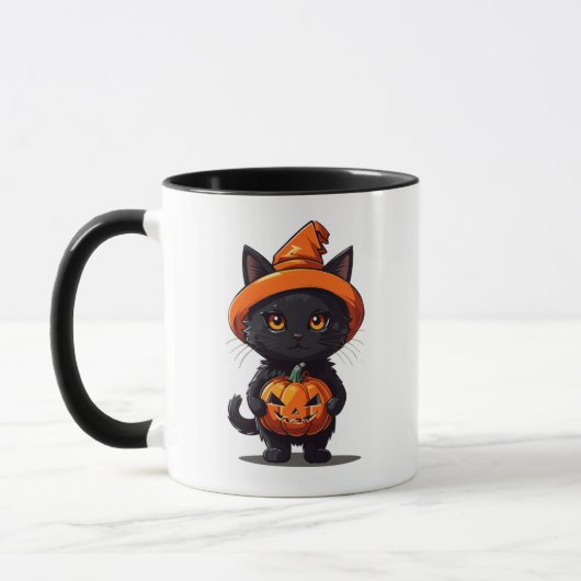 Mug Chat noir en sorcière Casquette avec Halloween Cit (Gauche)