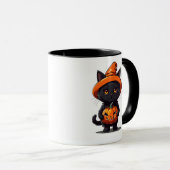 Mug Chat noir en sorcière Casquette avec Halloween Cit (Devant droit)