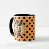 Mug Chat noir en sorcière Casquette Halloween heureux (Devant gauche)