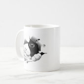 Mug Chat noir et blanc curieux de Kitty (Devant gauche)