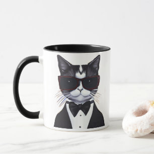 Mug Chat noir et blanc dans une Cravate Tuxedo et Bow