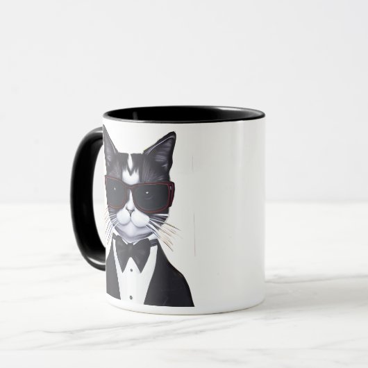 Mug Chat noir et blanc dans une Cravate Tuxedo et Bow (Devant gauche)