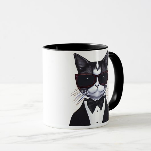 Mug Chat noir et blanc dans une Cravate Tuxedo et Bow (Devant droit)
