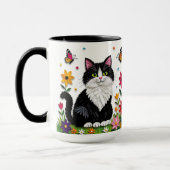 Mug Chat noir et blanc, Fleurs et Papillons   (Gauche)