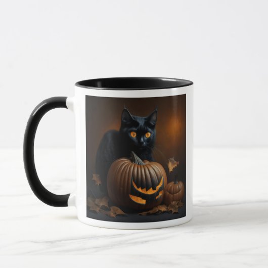 Mug Chat noir et citrouille Jack-O-Lantern (Gauche)