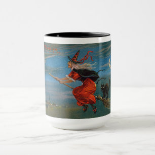 Mug Chat Noir Familier de Sorcière Halloween sur Balai