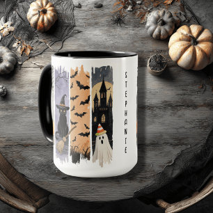 Mug Chat noir, Fantôme, Citrouille, Chauves-souris & M