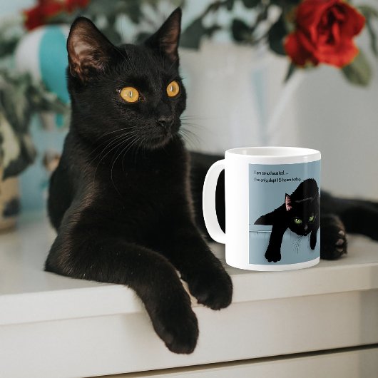 Mug Chat Noir Fatigué Bleu Sarcastique Drôle