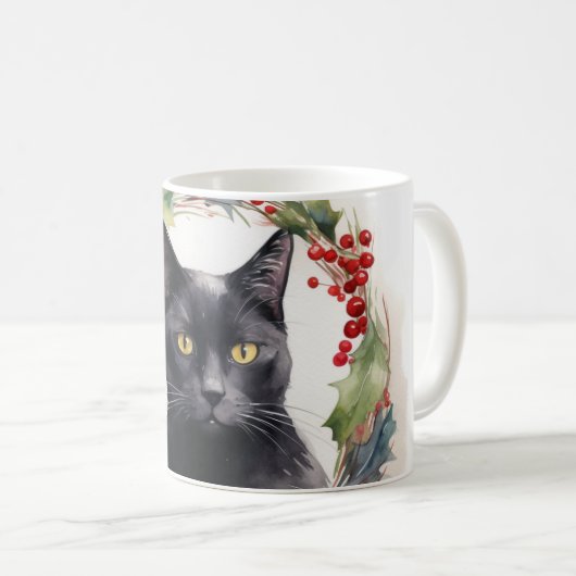 Mug Chat noir Fête de couronnes de Noël Kitten (Devant droit)