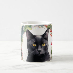 Mug Chat noir Fête de couronnes de Noël Kitten