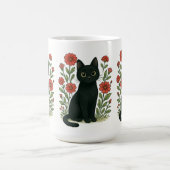 Mug Chat Noir & Fleurs Rouges (Centre)