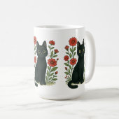 Mug Chat Noir & Fleurs Rouges (Devant droit)
