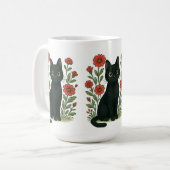 Mug Chat Noir & Fleurs Rouges (Devant gauche)