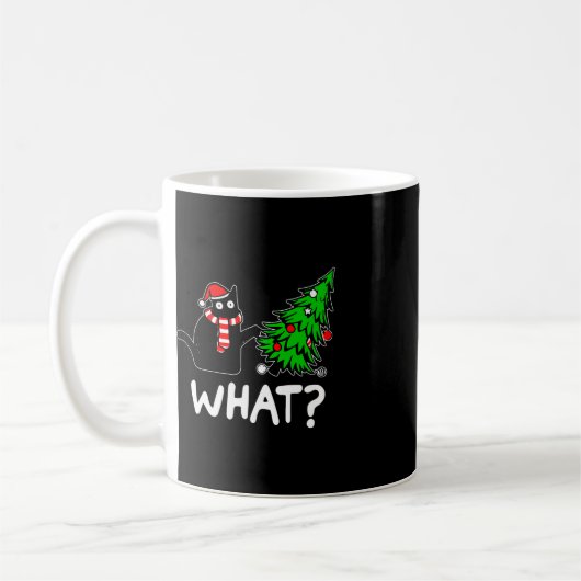 Mug Chat Noir Fun Et Marrant Poussant L'Arbre De Noël (Gauche)