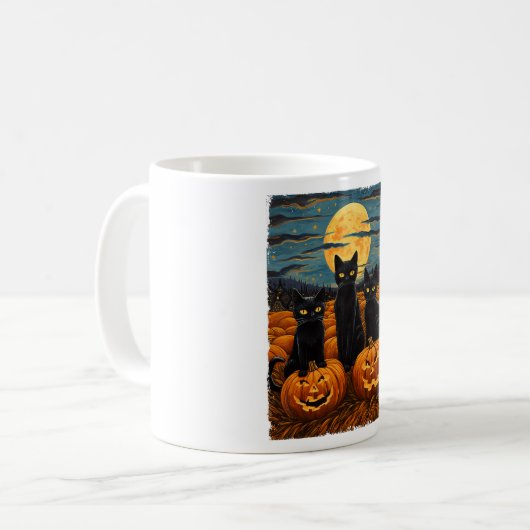 Mug Chat noir Halloween Amoureux de les chats Starry N (Devant gauche)